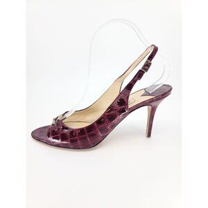 Jimmy Choo Vintage Plum Alligator Open Toe Slingback Gold Accent Pumps Size 40